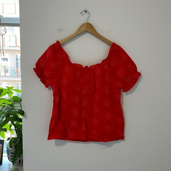 NEW J. Crew Red Embroidered Eyelet Square Neck Blouse Size Small - Picture 8 of 8